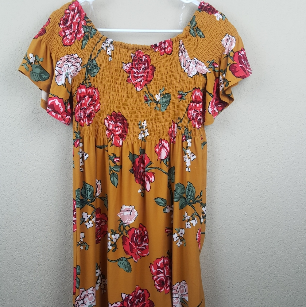 Derek Heart Mustard Yellow Stretch Floral Dress